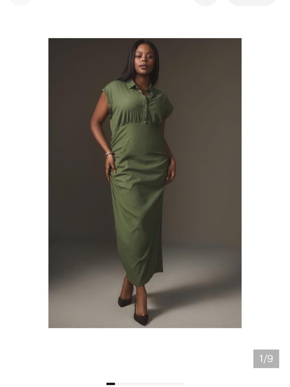 By Anthropologie Olive Cap Sleeve Utility Maxi Dress-Skirt Linen blend.